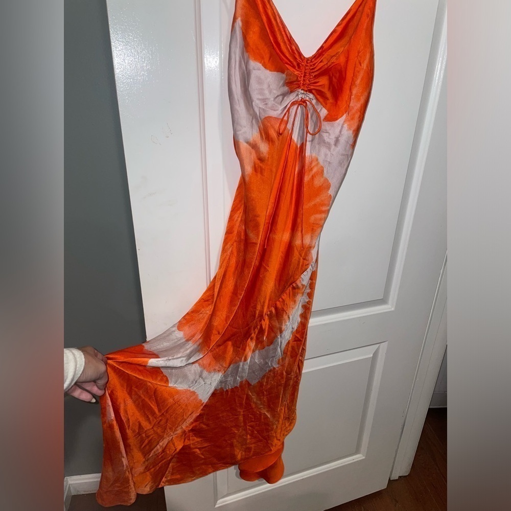 NEW All Saints Alexia Mariana Silk Blend Tie Dye Midi Dress Orange 🍊 - Picture 13 of 16